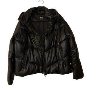 Zara Faux Leather Puffer Jacket